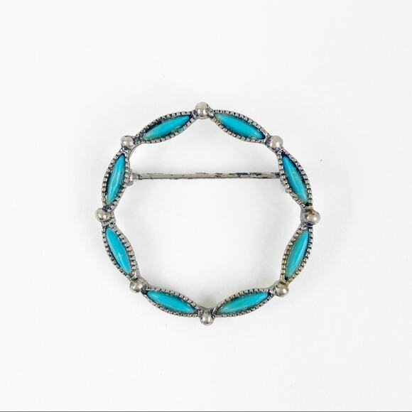 unknown Jewelry - Silver Tone Faux Turquoise Brooch Pin